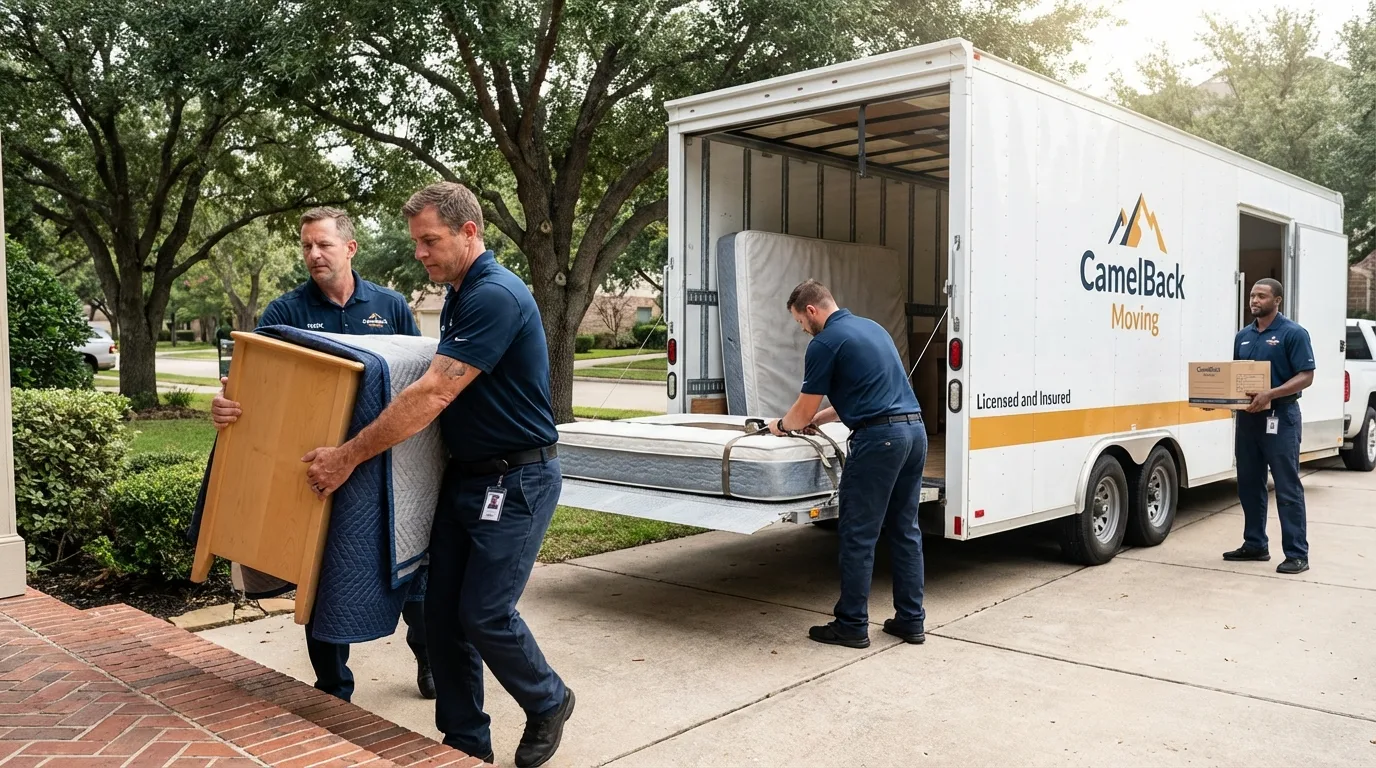 Crew loading residential truck for cross-state move from Thomaston, CT