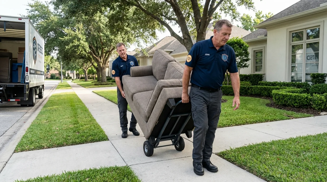 Local residential moving crew loading furniture in Thomaston, CT